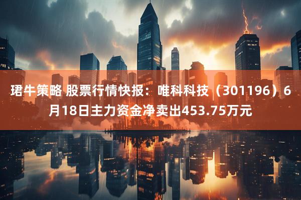珺牛策略 股票行情快报：唯科科技（301196）6月18日主力资金净卖出453.75万元